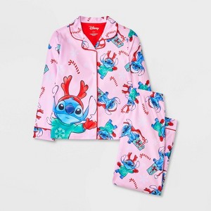 Girls' 2pc Lilo & Stitch Christmas Coat Pajama Set - Pink - 1 of 4