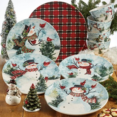 Set Of 4 Christmas Lodge Snowman Dining Dessert Plates - Certified  International : Target