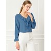 INSPIRE CHIC Women's Office Work Ruffle V Neck Long Sleeve Chiffon Peasant Blouse - 3 of 4