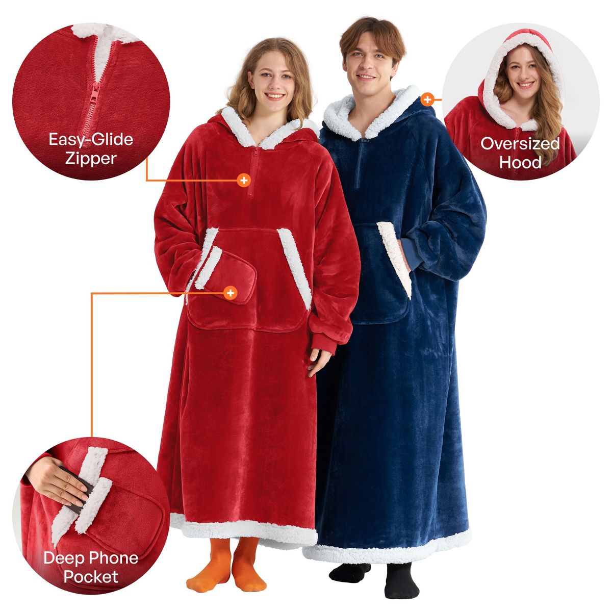 Joyfy Long Wearable Blanket Hoodie for Women Men Gifts for Mom Fleece Hooded Blanket Sweatshirt Cozy Throw with Pocket & Sleeves for Adult Oversize - thumbnail 6