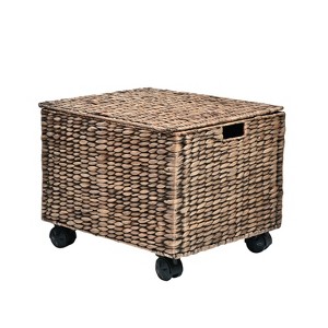 happimess Ashton Classic Farmhouse Handwoven Hyacinth Rolling Filing Basket with Lid and 360 Degree Lockable Wheels - 1 of 4