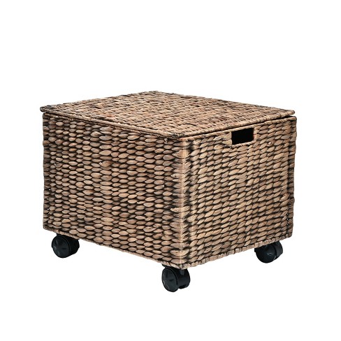 happimess Ashton Classic Farmhouse Handwoven Hyacinth Rolling Filing Basket with Lid and 360 Degree Lockable Wheels - image 1 of 4