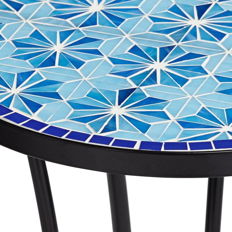 Teal Island Designs Coastal Black Round Outdoor Accent Side Tables 14" Wide Set of 2 Blue Stars Mosaic Tabletop Front Porch Patio Home House, 3 of 9