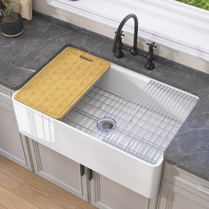 33 in. Farmhouse Sinks for Kitchens Single Bowl Fireclay Sink White Workstation Kitchen Sinks Reversible Farmhouse Sinks - 1 of 4