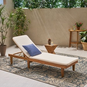 Christopher Knight Home Nadine Outdoor Acacia Wood Armless Adjustable Chaise Lounge with Cushion - 1 of 4