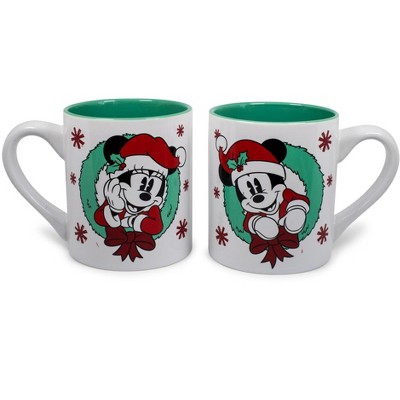 Disney, Holiday, Two Christmas New Disney Mug Set Minnie Mickey Mouse  Spoon Nestle Mugs