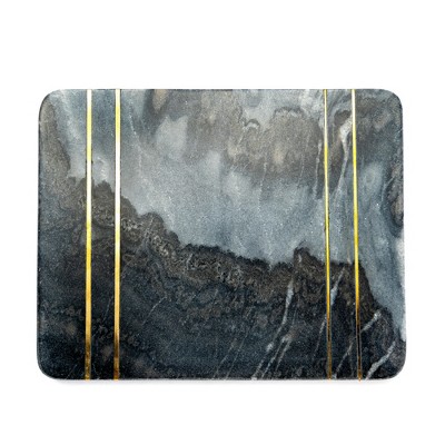 Dark Gray Marble and Brass Inlay Rectangular Pastry Board