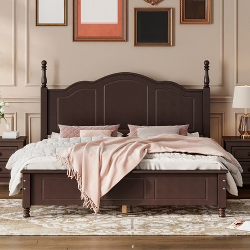Wood Platform Bed Frame Queen Size Retro Style Platform Bed With Wooden Slat Support Easy Assembly Target