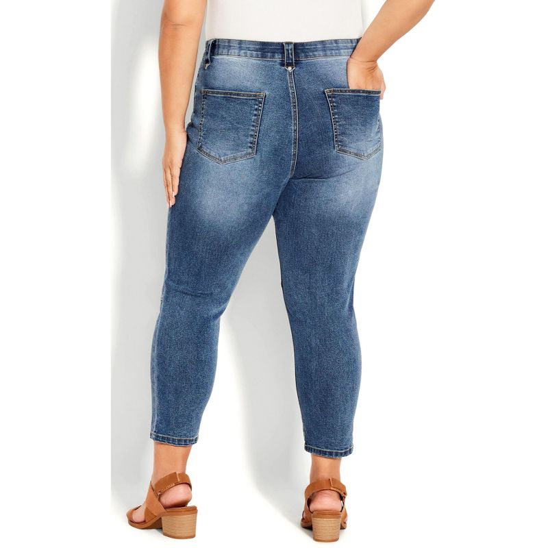 Women's Plus Size Crop Exposed Button Jean - mid wash | AVENUE, 4 of 8