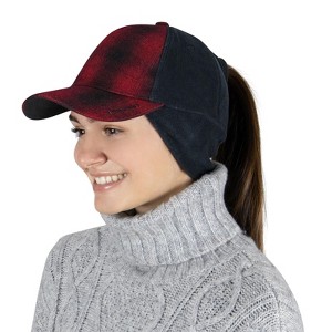 TrailHeads Women’s Ponytail Beanie - Winter Trucker Hat with Drop Down Fleece Ear Warmers - 1 of 4