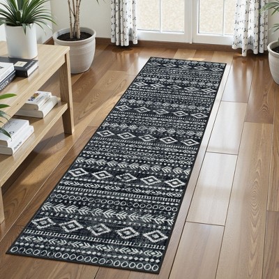 Lahome Boho Moroccan Runner Rug, Washable Black White 2x6 Kitchen Runner Rug Non Slip