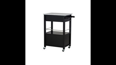 Black Granite Top Kitchen Cart with Ample Storage