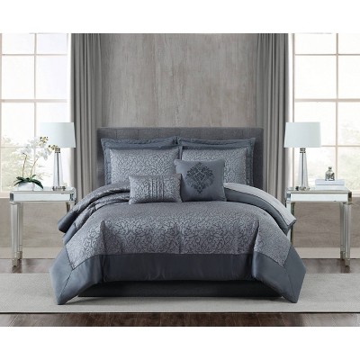 Queen 7pc Coventry Comforter Set Gray - 5th Avenue Lux