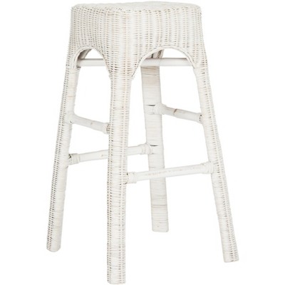 White Mango Wood Wicker Backless Counter Stool