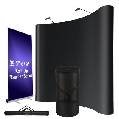 InstaHibit 10x8 Ft Pop Up Backdrop Booth Stand w/ 40"x79" Roll Up Banner Stand