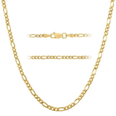 KISPER 18K Gold Over 925 Sterling Silver Necklace, 3mm Figaro Link Chain Design with Lobster Clasp, For Men & Women, Made in Italy