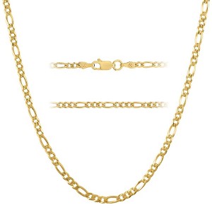 KISPER 18K Gold Over 925 Sterling Silver Necklace, 3mm Figaro Link Chain Design with Lobster Clasp, For Men & Women, Made in Italy - 1 of 4