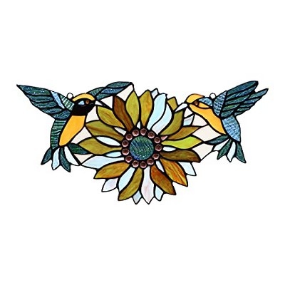 CHLOE Lighting SOAR Tiffany-style Green Animal/Floral Design Window Panel 17Inch x 7.75Inch