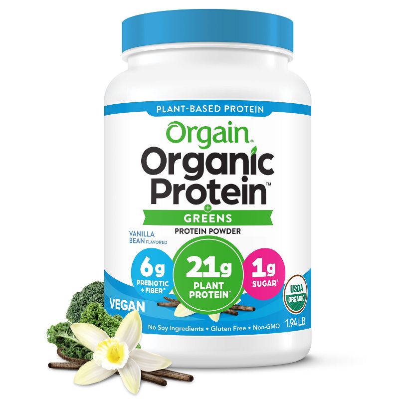 Orgain Organic Vegan Protein &#38; Greens Plant Based Powder - Vanilla Bean - 31oz, 1 of 8