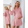 Maternity Swiss Dot Dress V Neck Long Sleeve Button Down Mini Dress Baby Shower Photoshoot with Pockets - 2 of 4