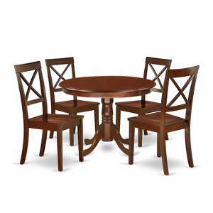 Victorian Dinette Set for 4 - 42 Inch Round Table & 4 Chairs - Mahogany Finish Dining Room Furniture - 1 of 4