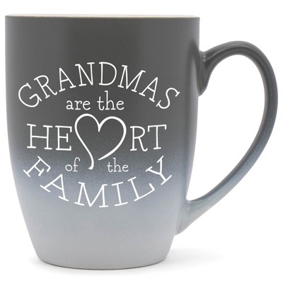 Elanze Designs Grandmas Are The Heart Of The Family Two Toned Ombre Matte Grey and White 12 ounce Ceramic Stoneware Coffee Cup Mug