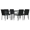 vidaXL Patio Dining Set Table and Chair with Cushions Poly Rattan and Steel - Black 63" Table Length 6-Piece - 3 of 4