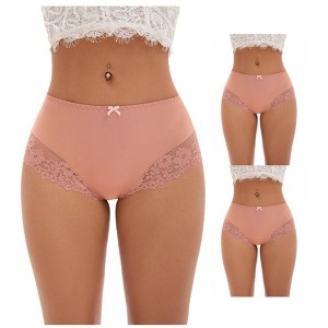 INSPIRE CHIC 3 Packs Women's Lace Trim High Waist Briefs Full-Coverage Lace Back Underwear Panties - 1 of 4