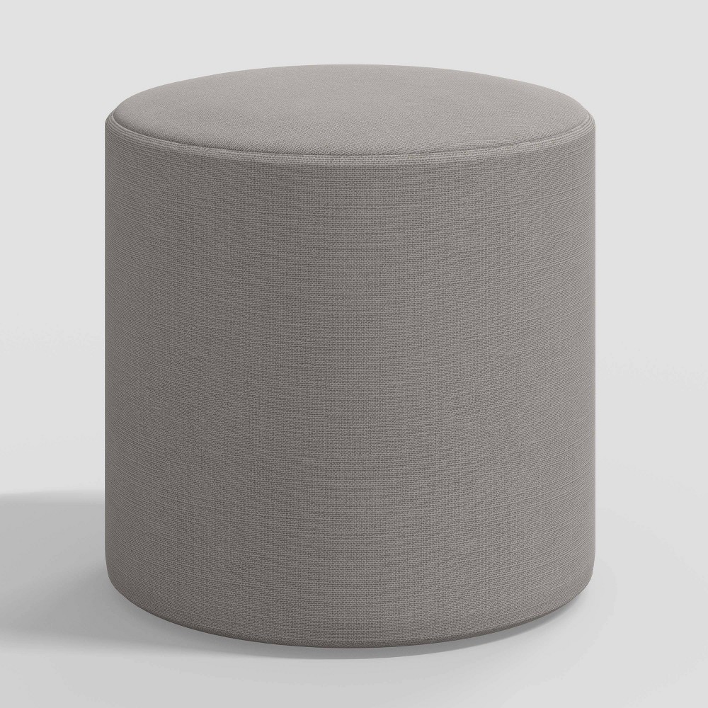 Skyline Furniture Round Thalia Ottoman Linen Gray: Upholstered Footstool, Padded Seat, Pine Frame