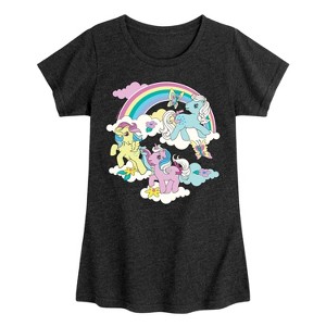 Girls' - My Little Pony - Rainbow with Clouds and Butterflies Fitted Short Sleeve Graphic T-Shirt - 1 of 4