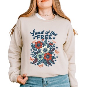 Simply Sage Market Distressed Land Of The Free Flowers Sweatshirt - 1 of 4