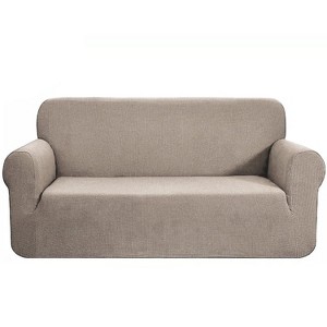 Home Mart Goods Khaki 2-Piece Set Slipcover Sofa & Loveseat Cover Protector 4-Way Stretch Elastic - 1 of 4