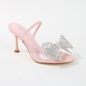 Berness Women's Fonda Clear Heeled Sandals with Rhinestone Bow - 1 of 4