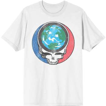 Grateful Dead Planet Earth Skull Logo Design Men's White Graphic Tee