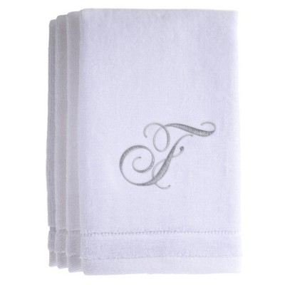 Creative Scents White Fingertip Monogrammed Towels Silver Embroidered