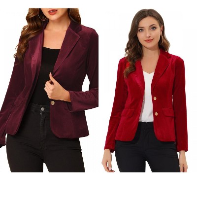 INSPIRE CHIC Women's Notched Lapel Vintage Office Button Front Velvet Blazer 2 Packs