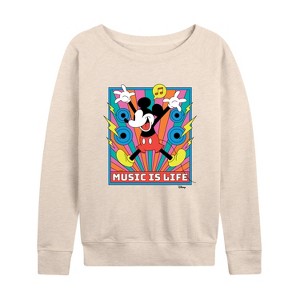 Women's - Disney - Mickey Music Is Life Lightweight French Terry Wide Neck Long Sleeve Shirt - 1 of 4