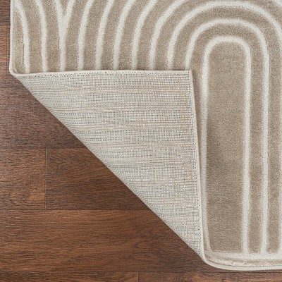 Ariana Beige and Cream Striped Synthetic 4' x 6' Area Rug