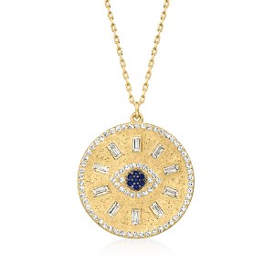 Ross-Simons 1.60 ct. t.w. CZ Evil Eye Medallion Pendant Necklace With Simulated Sapphires in 18kt Gold Over Sterling Size 17 - 1 of 3