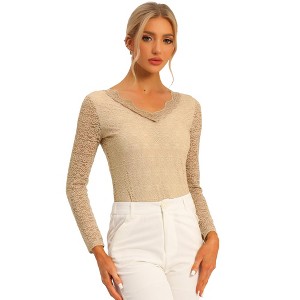 INSPIRE CHIC Women's Floral Embroidery Sheer Long Sleeves Lace Blouse - 1 of 4