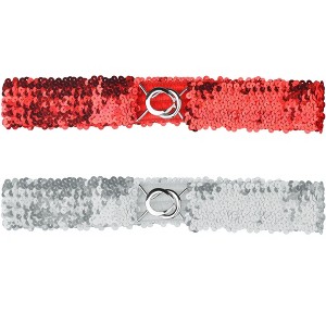 Allegra K Women's Halloween Skinny Stretchy Waist Belts Sequins Decor Elastic Belts for Dresses 2Pcs - 1 of 4