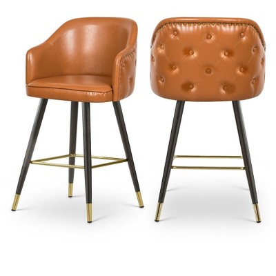 Meridian Furniture,Barbosa Cognac Vegan Leather Counter/Bar Stool, Set of 2