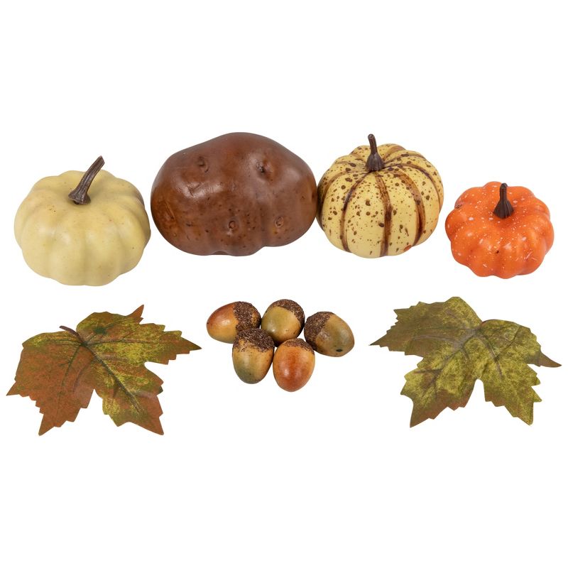 Northlight 10-Piece Autumn Harvest Artificial Pumpkin, Acorn and Leaf Decoration Set, 1 of 7