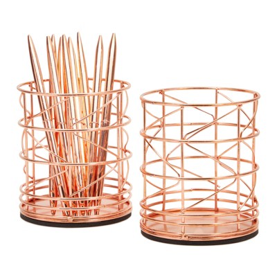 Juvale 2 Pack Rose Gold Pen Holder, Pencil Cup, 4 Inch Makeup Brush Organizer for Desk, Office, Vanity