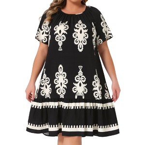 Agnes Orinda Women's Plus Size Square Neck Short Sleeve Flowy A Line Midi Summer Boho Dresses - 1 of 4