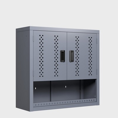 Metal Garage Storage Cabinet, Wall Mounted Storage Cabinet with Adjustable Shelf & Open Storage, Steel Hanging Cabinet for Warehouse Kitchen Laundry