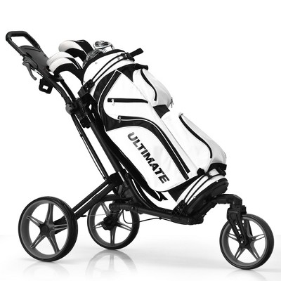 Costway Folding Golf Push Cart Swivel W/Adjustable Handle Grey