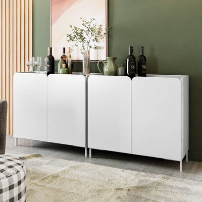 Bogardus White Mid-Century Modern Accent Cabinets Set of 2 with Metal Legs