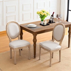 Mshliw Set of 2 Dining Chairs with Solid Wood Frame, Antique Painted Finish, Linen Upholstered Back and Seat, Foam Cushion, Elegant Accent Chairs - 1 of 4