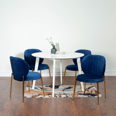 NicBex Round Dining Table Set for 4 Morden Dining Room Table with 4 Velvet Chairs and MDF Tabletop for Home Office